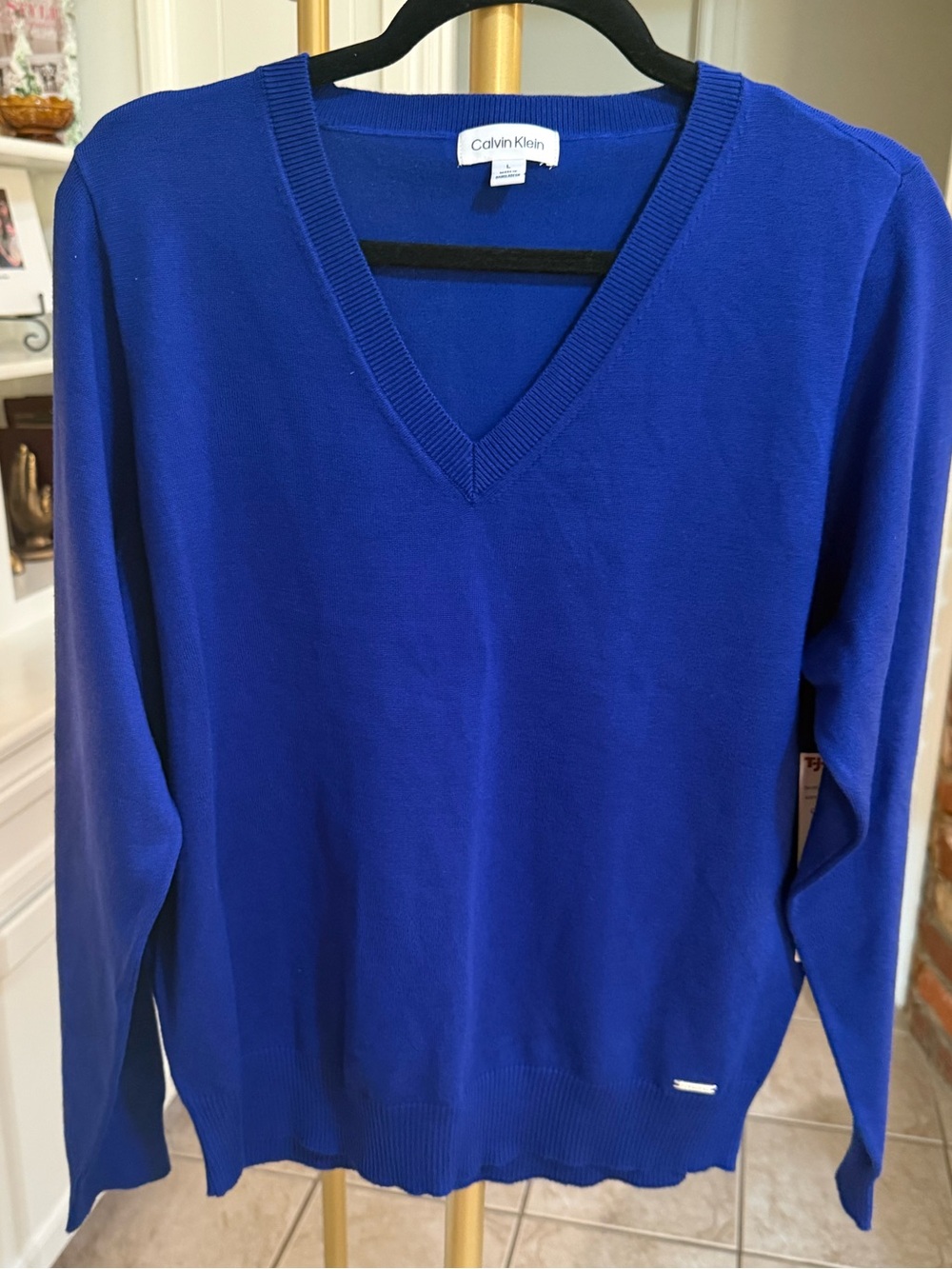 Calvin Klein Blue V-Neck Sweater Size L NWT